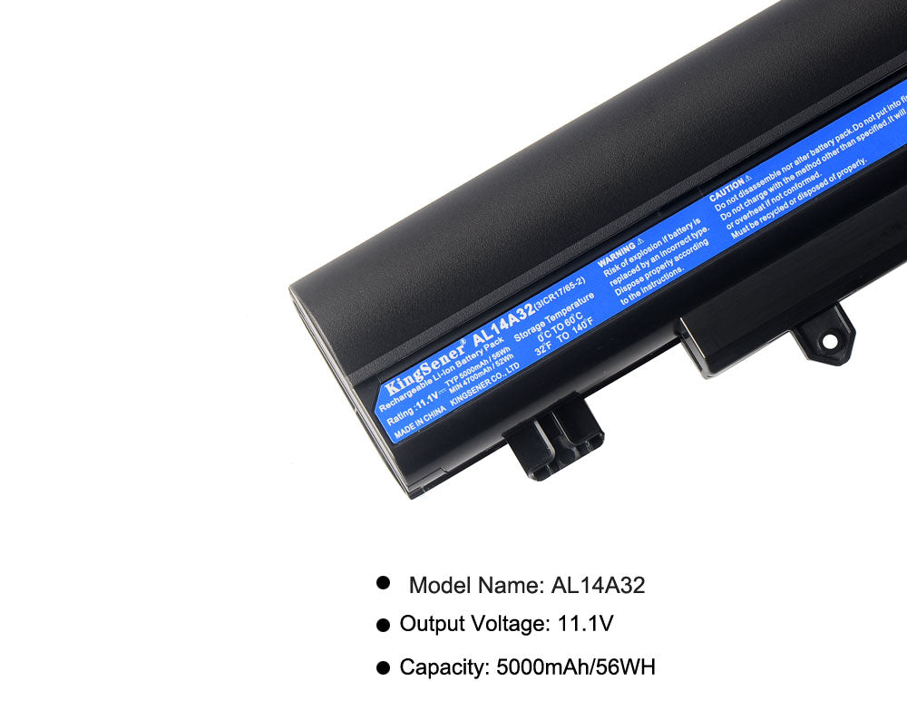Batería KingSener AL14A32 para portátil Acer E14, E15, E5-411, E5-421, E5-471, E5-511, E5-551, E5-572, V3-572, AL14A32, 11,1 V, 56 Wh