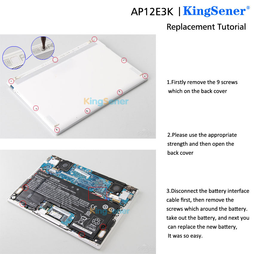 KingSener AP12E3K 筆記本電池適用於宏基 Aspire S7 S7-191 超極本 11 英寸 1/CP3/65/114-2 1/CP5/42/61-2 AP12E3K 28WH