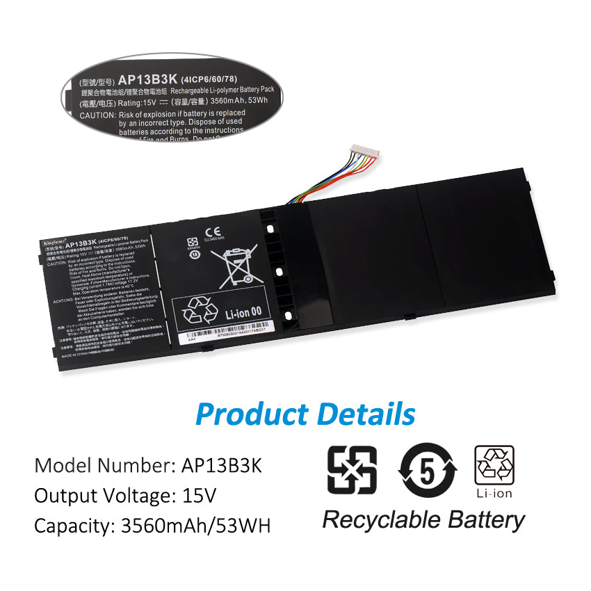 KingSener AP13B3K Laptop Akku für Acer Aspire V5 R7 V7 V5-572G V5-573G V5-472G V5-473G V5-552G M5-583P V5-572P R7-571 AP13B8K