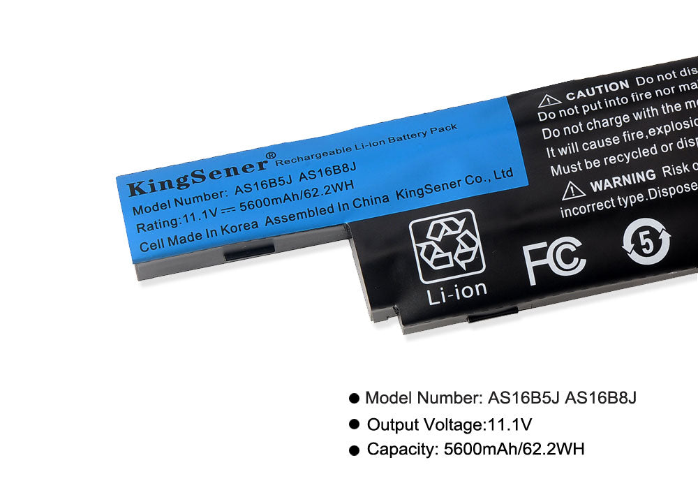 KingSener AS16B5J AS16B8J 筆記型電腦電池 適用於宏碁 Aspire E5-575G-53VG 3ICR19/66-2 5600mAh/61.3WH