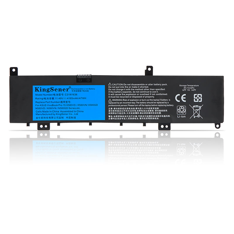 C31N1636 Laptop Battery for ASUS VivoBook Pro 15 N580VD, 11.49V 47Wh, lifestyle shot with laptop and coffee cup.