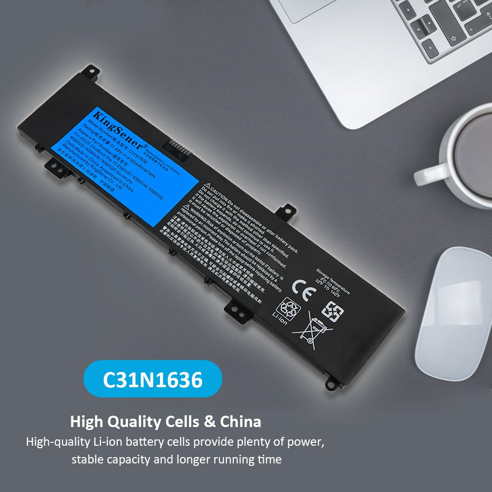 C31N1636 Laptop Battery for ASUS VivoBook Pro 15 N580VD, 11.49V 47Wh, detailed black rectangular case with mounting tabs.