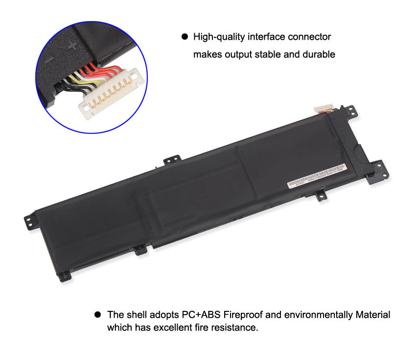 B31N1424 Laptop Battery for ASUS K401L, 11.4V 48Wh, close-up of interface connector and wires.
