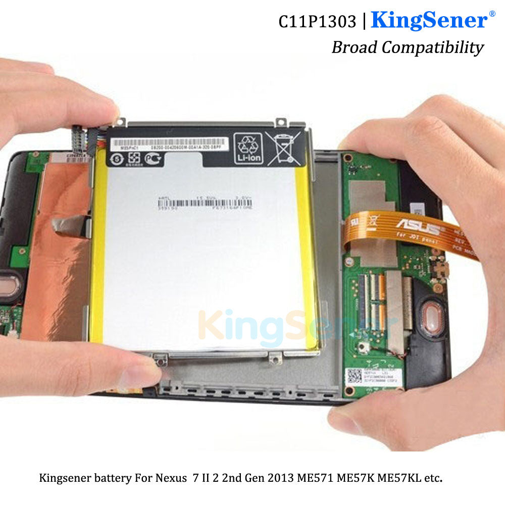 C11P1303 Battery for ASUS Google Nexus 7 II 2013, 3.8V 15Wh, view of black multi-pin wire connector.