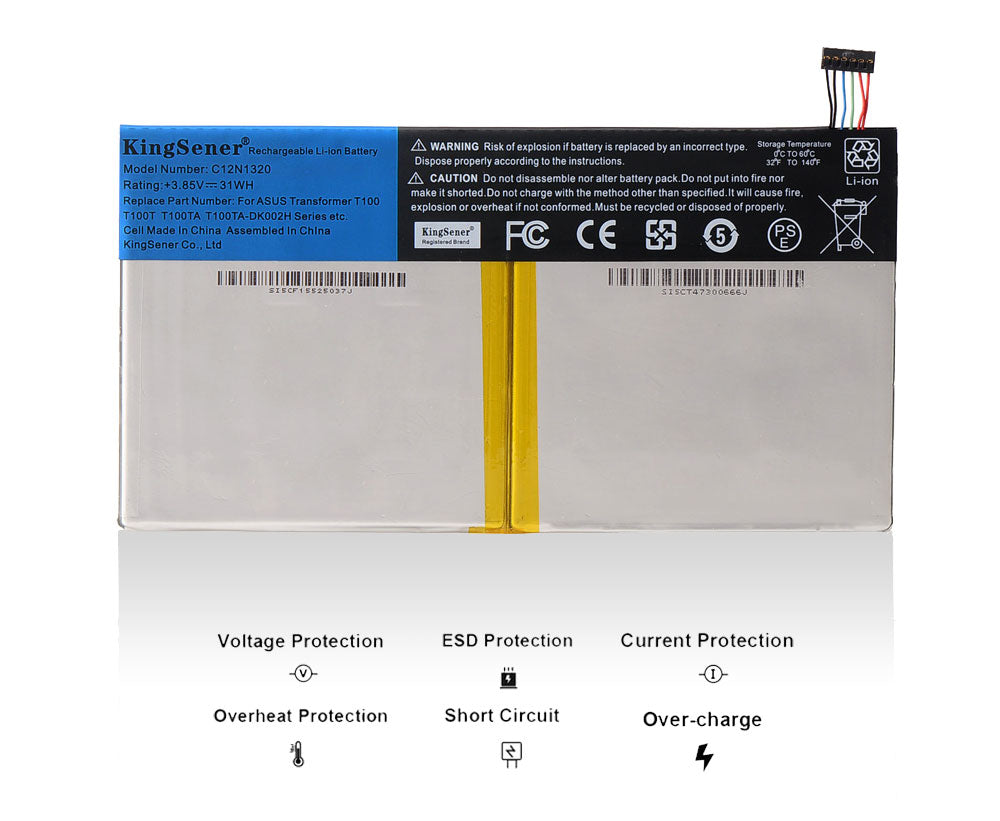 C12N1320 Replacement Laptop Battery for ASUS Transformer T100, 3.85V 31WH, front view showing wiring and labels.