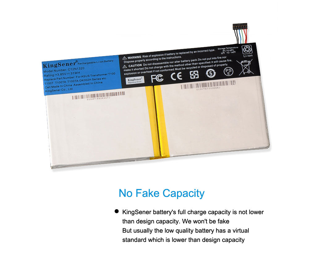C12N1320 Replacement Laptop Battery for ASUS Transformer T100, 3.85V 31WH, side view of the thin flat profile.