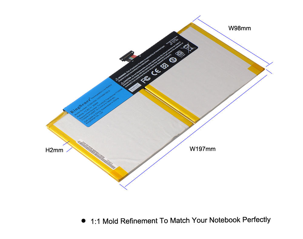C12N1435 Replacement Tablet Battery for ASUS T100HA, 3.8V 30WH, detail of the black safety and regulatory label section.