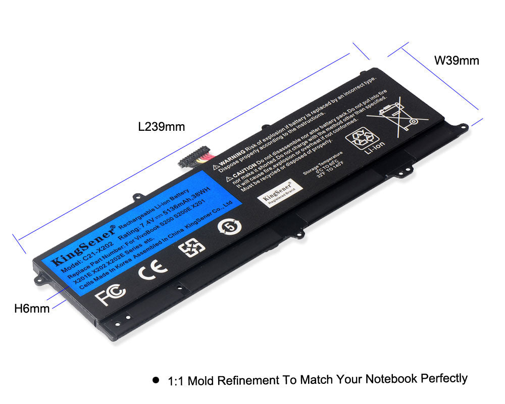 C21-X202 Replacement Laptop Battery for ASUS VivoBook X202E S200E, 7.4V 38WH, detail of the included orange screwdriver tool.