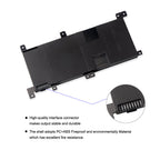 C21N1509 laptop battery for ASUS X556 series, 7.6V 38Wh, flat black rectangular pack with integrated mounting tabs and blue label.