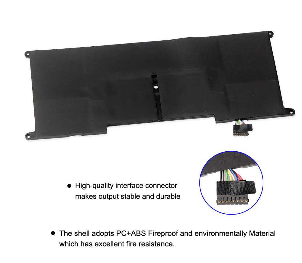 C23-UX21 replacement laptop battery for ASUS ZenBook UX21A UX21E, 7.4V 4800mAh, front view showing black casing and connector.