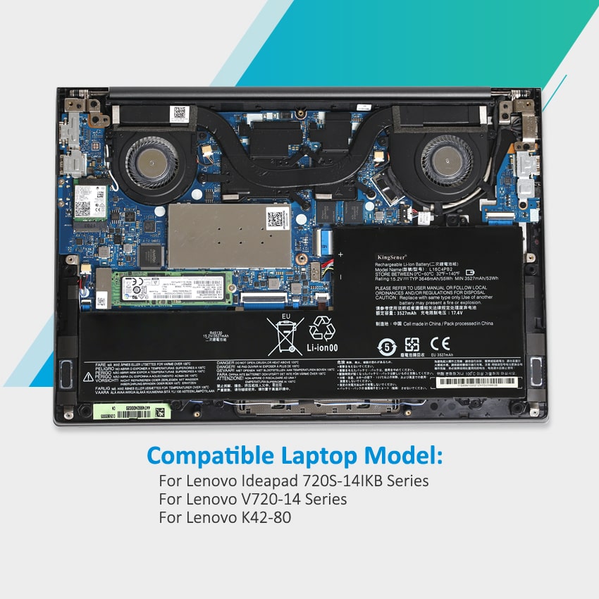L16C4PB2 Laptop Battery for Lenovo IdeaPad, 15.2V 55Wh, showing the internal unit with black labels