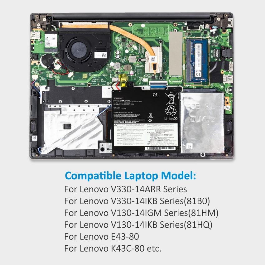 L17C2PB2 Laptop Battery for Lenovo, 7.7V 39Wh 5070mAh, showing internal unit and multi-colored connector wires