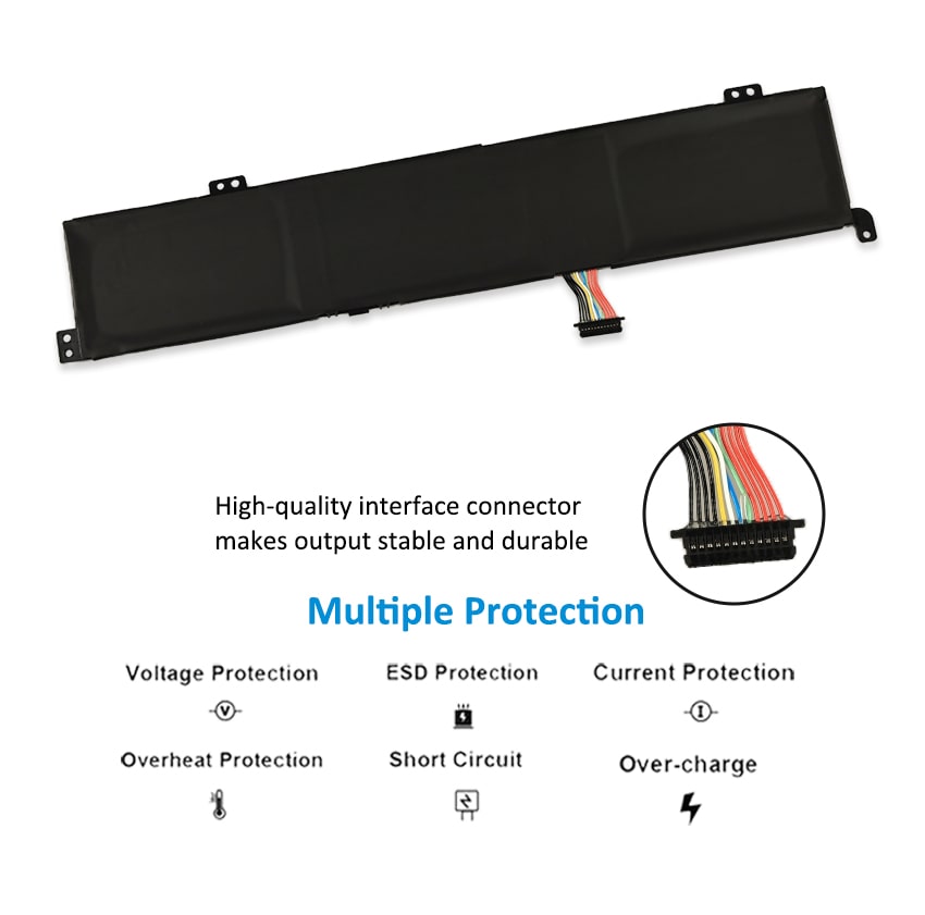 L19M3PF7 Laptop Battery for Lenovo Ideapad, 11.4V 45Wh, showing labels and blue multi-language warning box