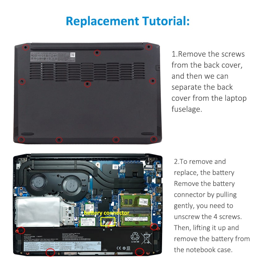 L19M3PF7 Laptop Battery for Lenovo Ideapad, 11.4V 45Wh, showing labels and blue multi-language warning box