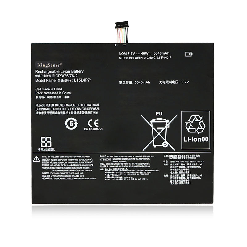 L15L4P71 Laptop Battery for Lenovo, 7.6V 40Wh 5340mAh, showing front labels and colorful connector wires