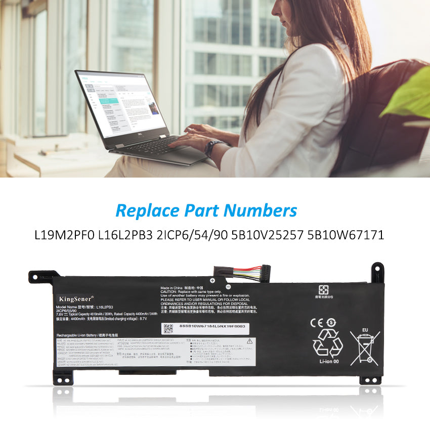 L19M2PF0 Replacement Laptop Battery for Lenovo, , perspective view of the battery casing and mounting tabs.