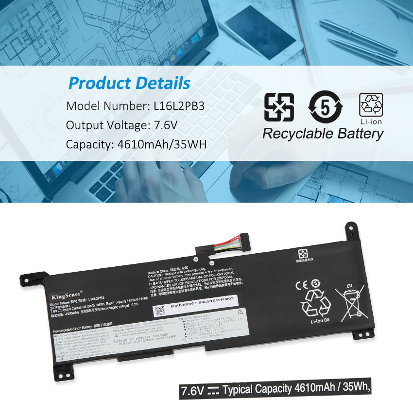 L19M2PF0 Replacement Laptop Battery for Lenovo, , rear view showing the smooth surface and structural design.