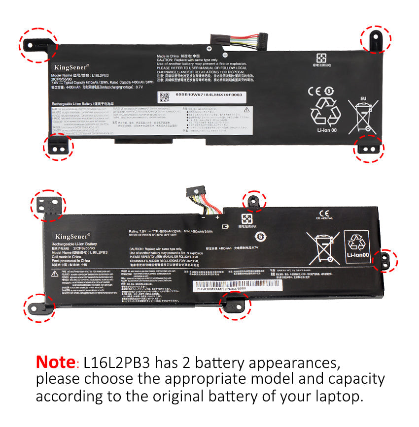 L19M2PF0 Replacement Laptop Battery for Lenovo, , top view of the battery showing screw holes and safety labels.