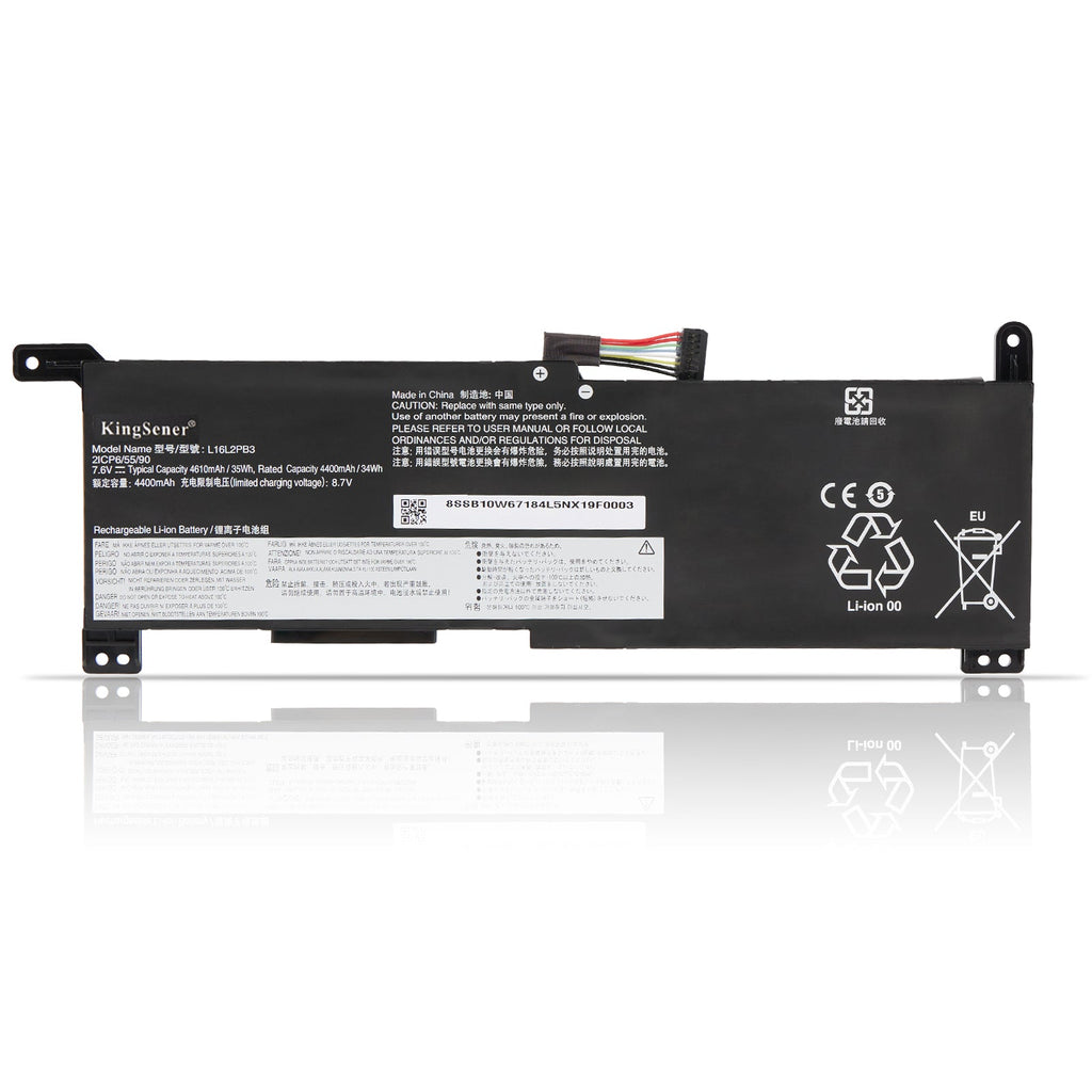 L19M2PF0 Replacement Laptop Battery for Lenovo, , front view of slim black internal battery with connector wires.