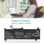 L20M3PC2 Replacement Laptop Battery for Lenovo, 3910mAh, perspective view of the battery casing and mounting tabs.