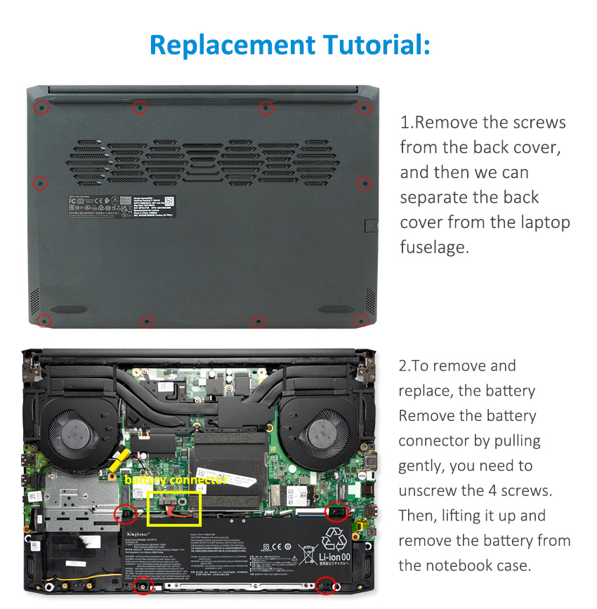 L20M3PC2 Replacement Laptop Battery for Lenovo, 3910mAh, top view of the battery showing screw holes and safety labels.