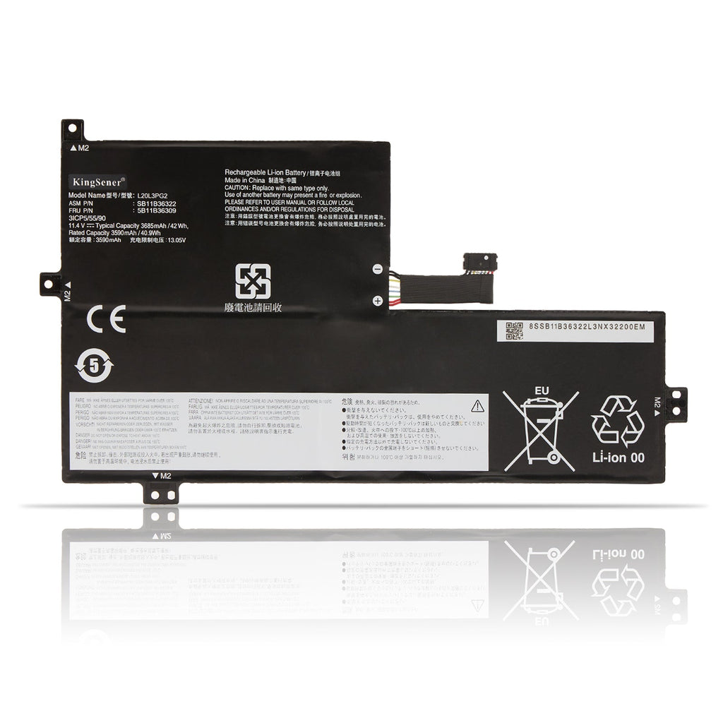 L20L3PG2 Laptop Battery for Lenovo IdeaPad, 42Wh, showing internal unit with labels and connector