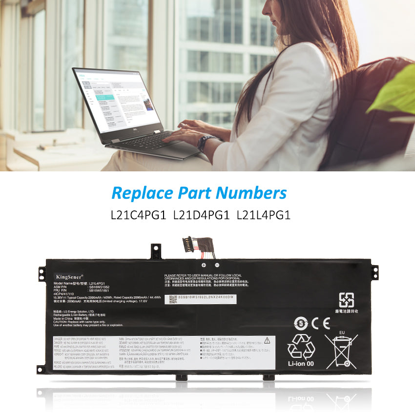 L21L4PG1 Replacement Laptop Battery for Lenovo, 15.36V 2995mAh, perspective view of the battery casing and mounting tabs.