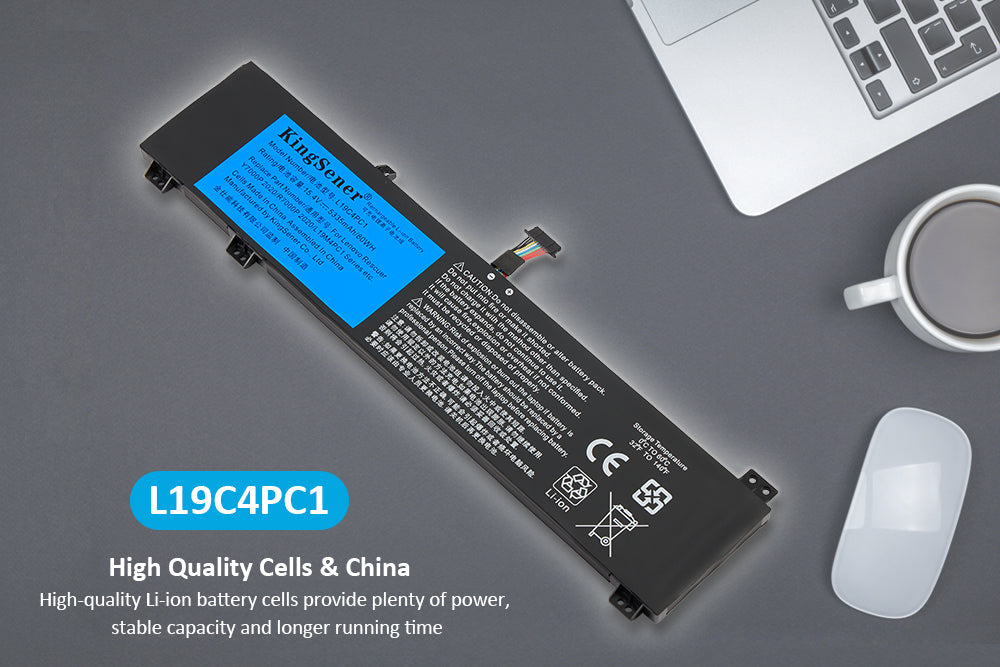 L19C4PC1 Replacement Laptop Battery for Lenovo, , side profile highlighting the slim form factor.