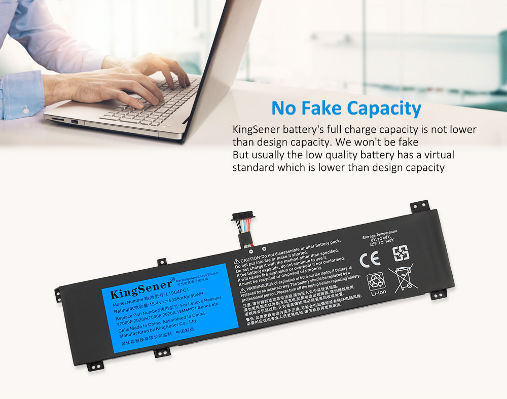 L19C4PC1 Replacement Laptop Battery for Lenovo, , angled view of the internal rechargeable battery unit.