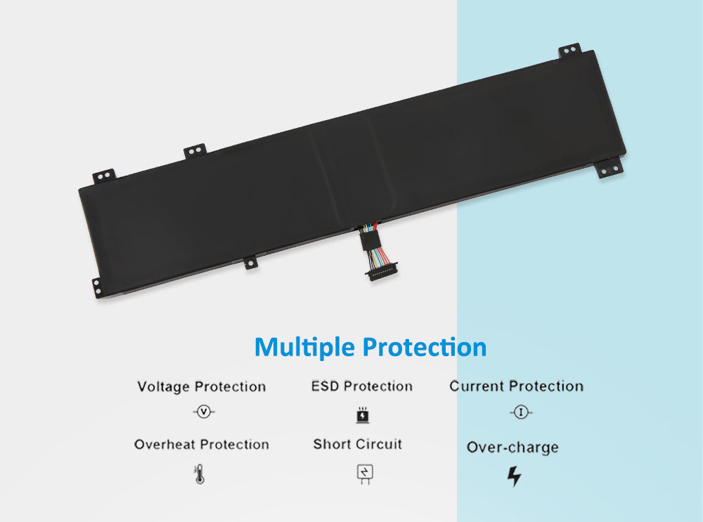 L19C4PC1 Replacement Laptop Battery for Lenovo, , top view of the battery showing screw holes and safety labels.