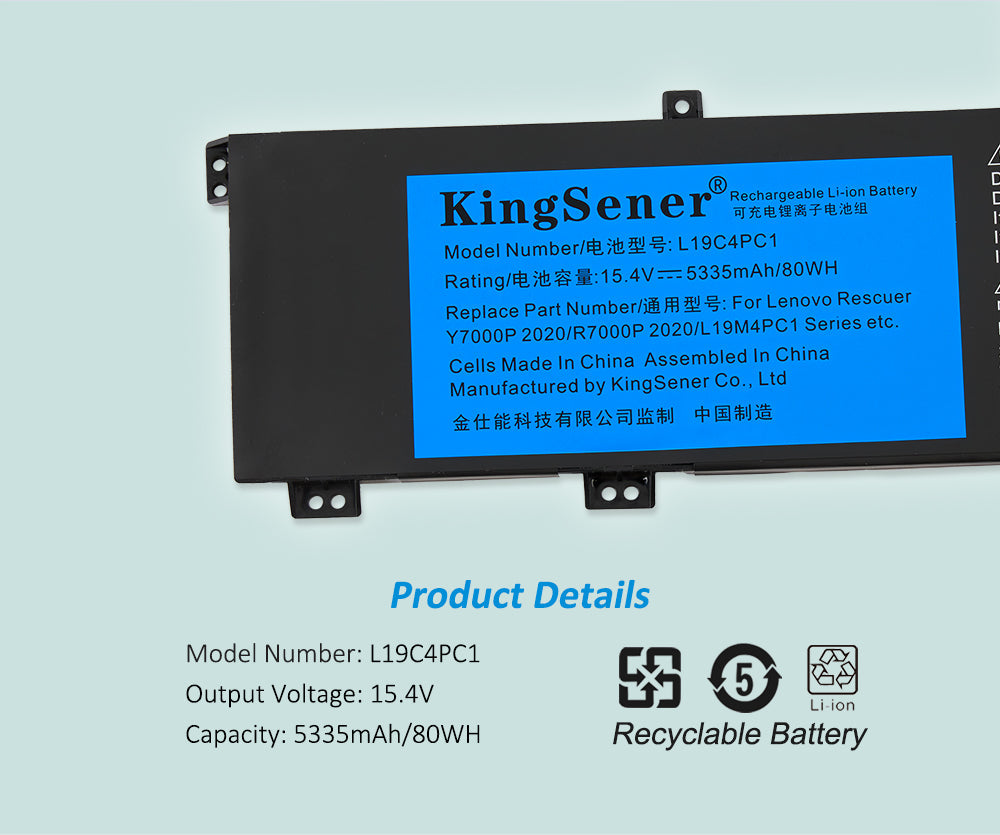 L19C4PC1 Replacement Laptop Battery for Lenovo, , rear view showing the smooth surface and structural design.