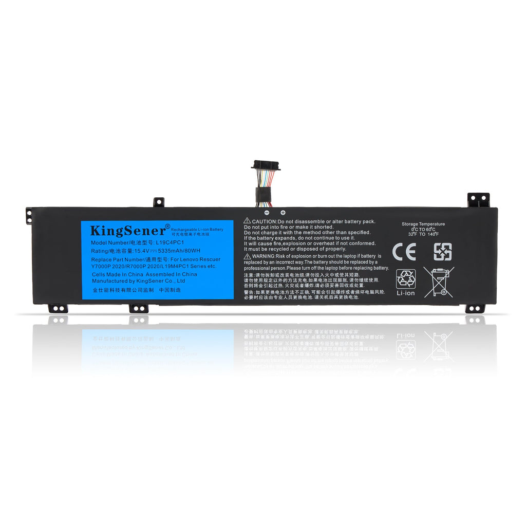 L19C4PC1 Replacement Laptop Battery for Lenovo Legion, 15.4V 80Wh 5335mAh, Large black battery with blue label.
