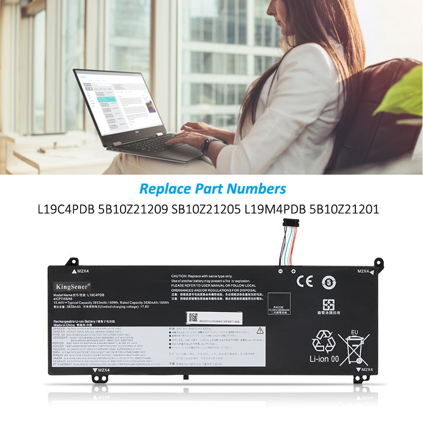 L19C4PDB Laptop Battery for Lenovo ThinkBook, 60Wh 3912mAh, showing internal unit and logos