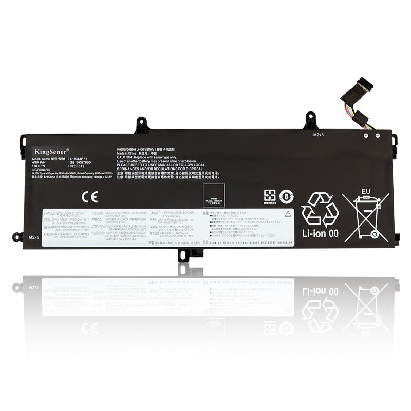 L18M3P71 Replacement Laptop Battery for Lenovo ThinkPad, 11.52V 57Wh 4950mAh, Long black battery with wire harness.