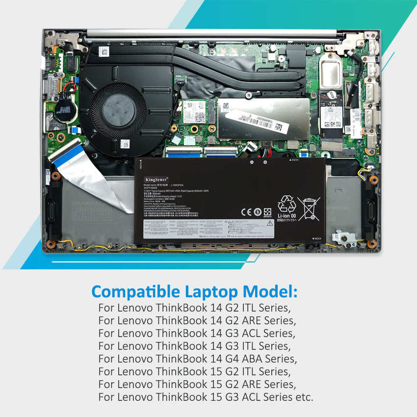 L19L3PDA Replacement Laptop Battery for Lenovo, 3907mAh, perspective view of the battery casing and mounting tabs.
