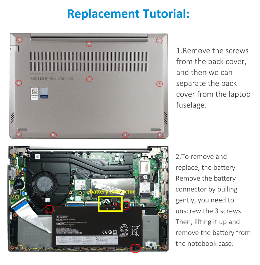 L19L3PDA Replacement Laptop Battery for Lenovo, 3907mAh, rear view showing the smooth surface and structural design.