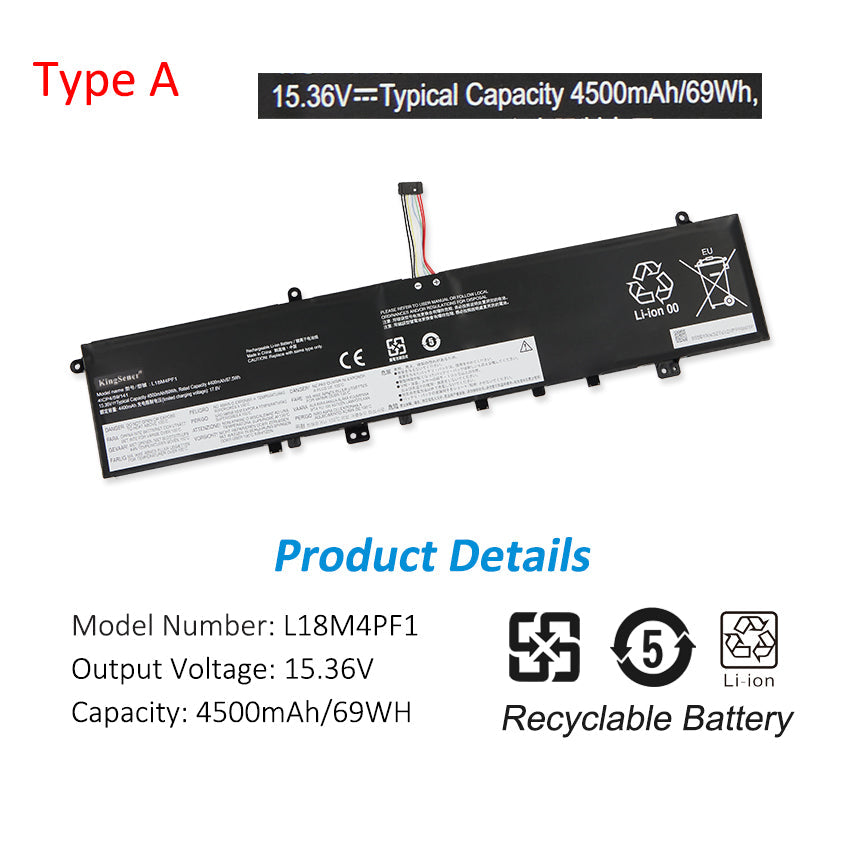 L18M4PF1 Laptop Battery for Lenovo Yoga, 69Wh 4500mAh, showing large internal unit and mounting tabs