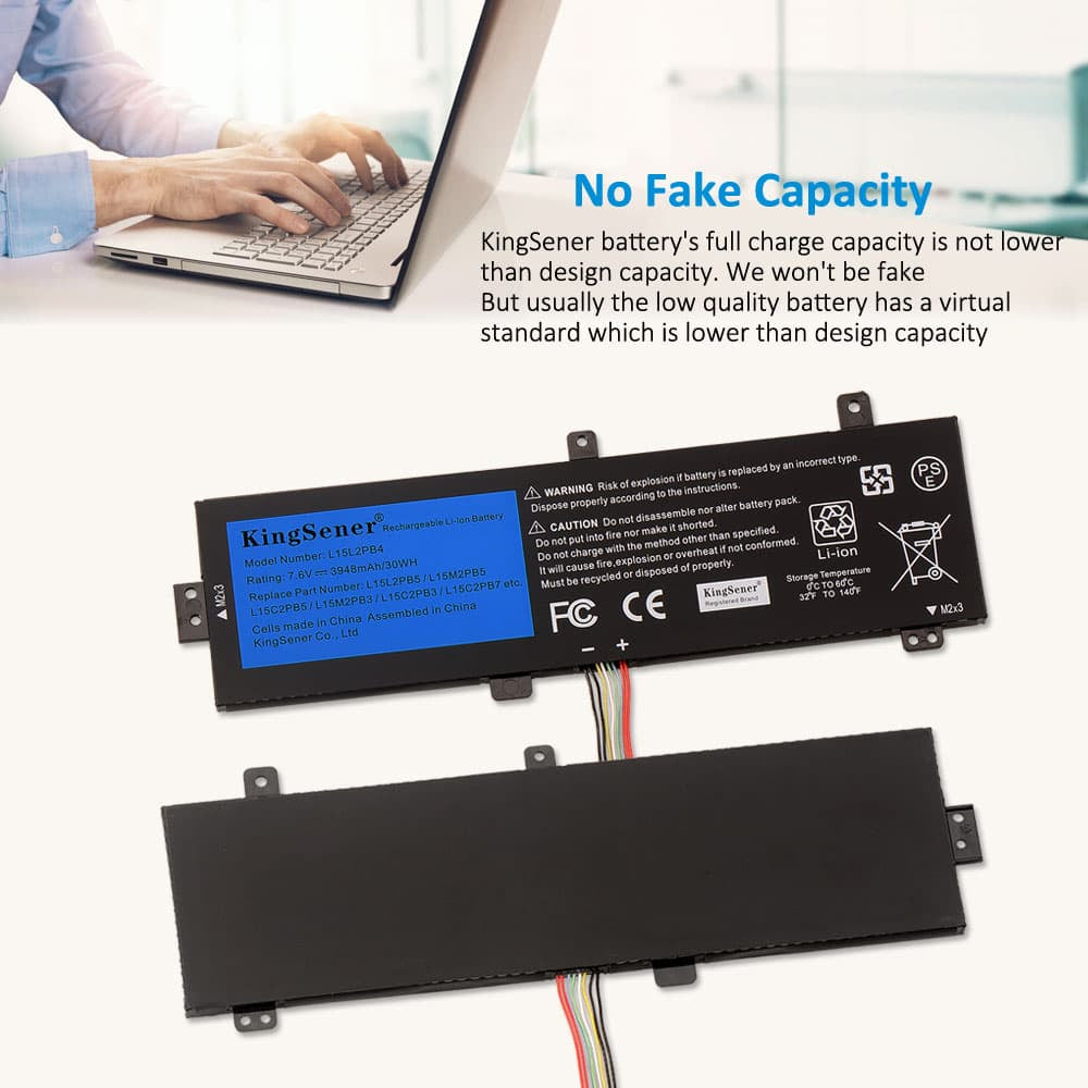 L15L2PB4 Laptop Battery for Lenovo IdeaPad, 30Wh, showing the internal battery unit with labels