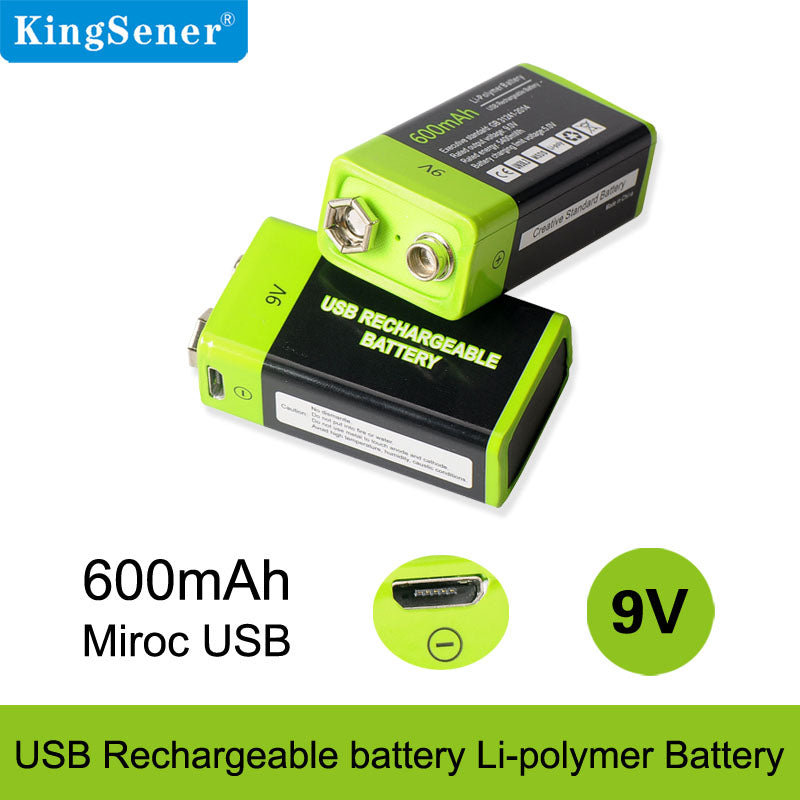 9V 400mAh USB Rechargeable 6F22 Battery For Walkie-Talkie Thermometry Gun Smoke Detector Security Detector | KingSener